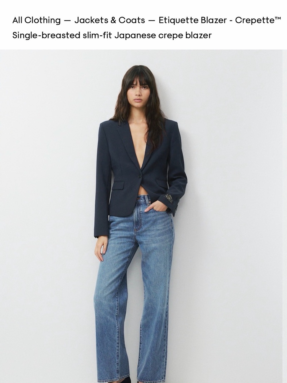 Aritzia Étiquette Single-Breasted Slim-Fit Blazer in Navy